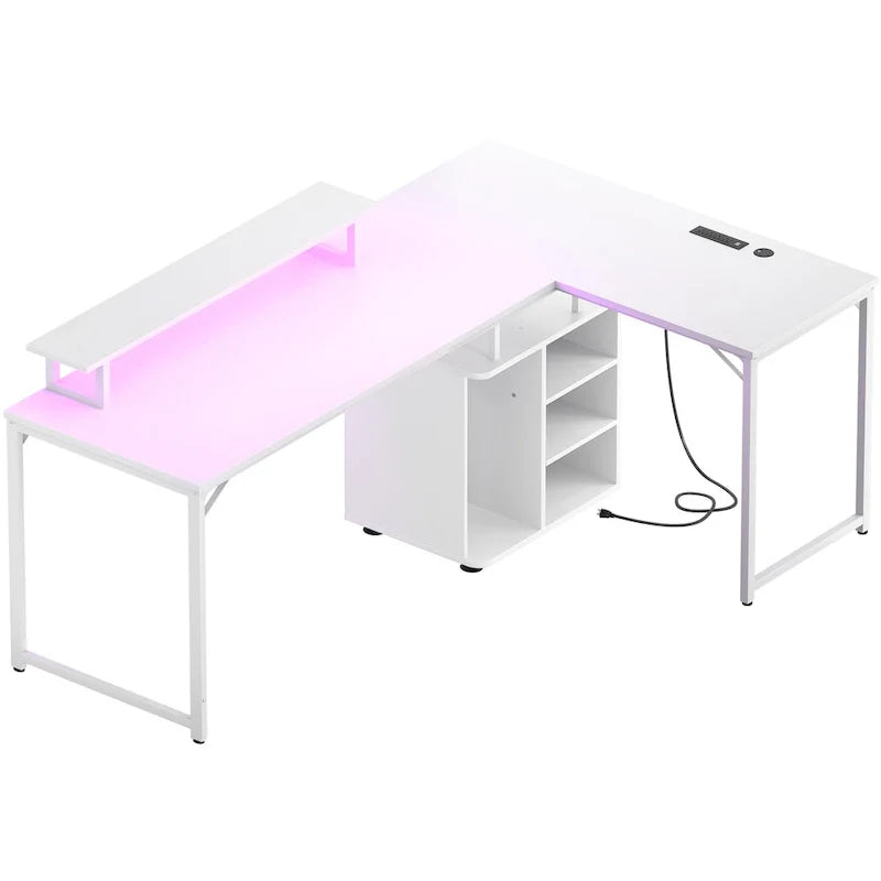 58.3-Inch L-Shaped Gaming Desk with Storage Cube, USB Ports, and LED Lighting - Office Computer Table 6