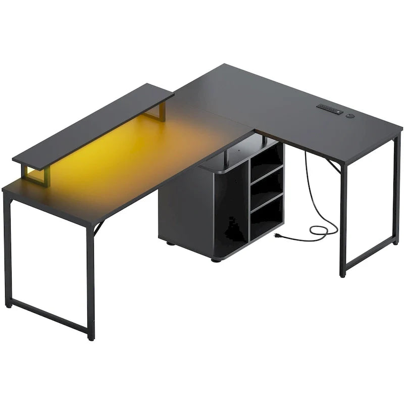 58.3-Inch L-Shaped Gaming Desk with Storage Cube, USB Ports, and LED Lighting - Office Computer Table 8