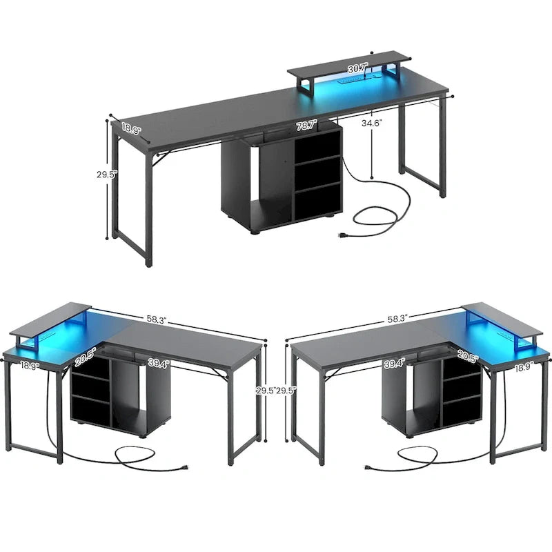 58.3-Inch L-Shaped Gaming Desk with Storage Cube, USB Ports, and LED Lighting - Office Computer Table 9