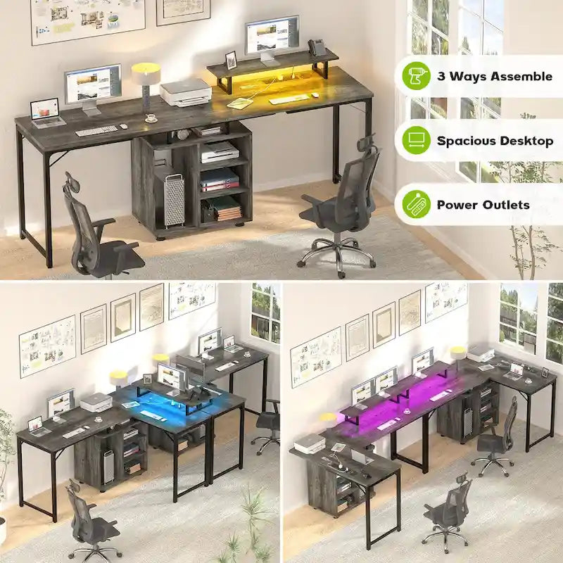 58.3-Inch L-Shaped Gaming Desk with Storage Cube, USB Ports, and LED Lighting - Office Computer Table 11