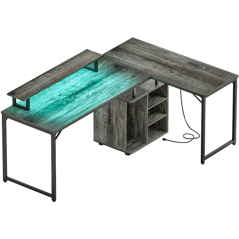 58.3-Inch L-Shaped Gaming Desk with Storage Cube, USB Ports, and LED Lighting - Office Computer Table 12