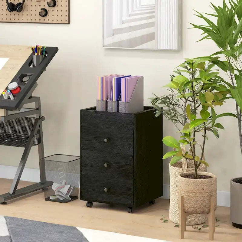 HOMCOM Mobile 3-Drawer Office Storage Cabinet with Removable Tray - Under-Desk Printer Stand on Wheels 38