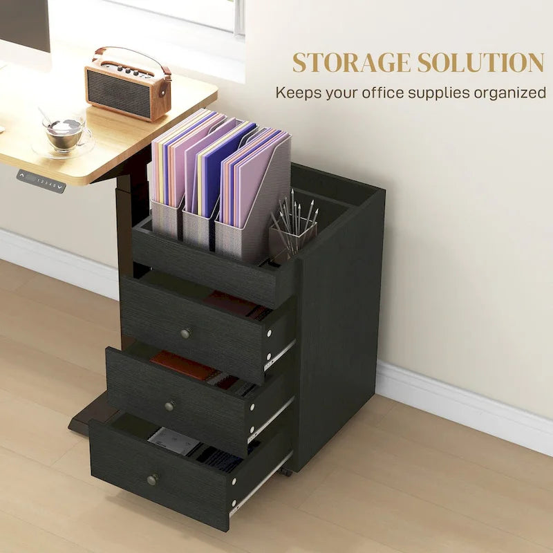 HOMCOM Mobile 3-Drawer Office Storage Cabinet with Removable Tray - Under-Desk Printer Stand on Wheels 3