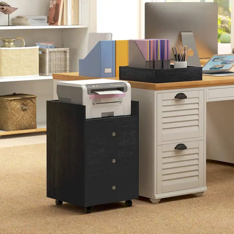 HOMCOM Mobile 3-Drawer Office Storage Cabinet with Removable Tray - Under-Desk Printer Stand on Wheels 7