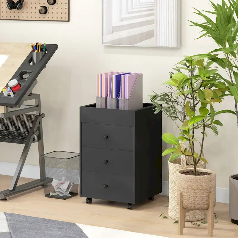 HOMCOM Mobile 3-Drawer Office Storage Cabinet with Removable Tray - Under-Desk Printer Stand on Wheels 10