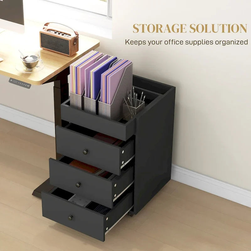 HOMCOM Mobile 3-Drawer Office Storage Cabinet with Removable Tray - Under-Desk Printer Stand on Wheels 12