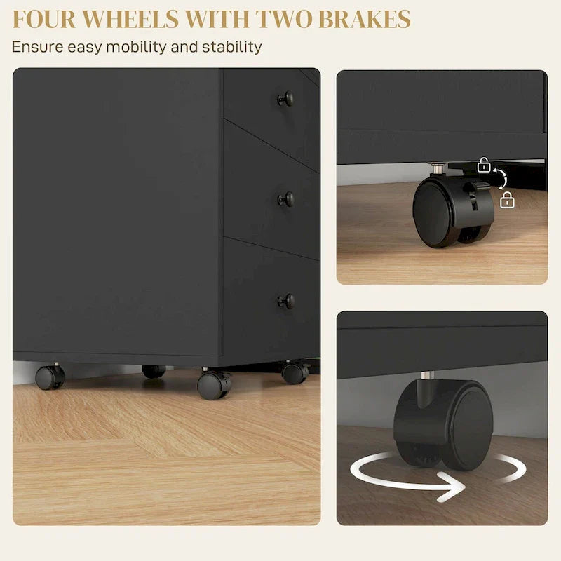 HOMCOM Mobile 3-Drawer Office Storage Cabinet with Removable Tray - Under-Desk Printer Stand on Wheels 13