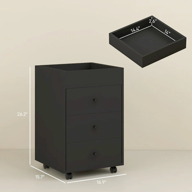HOMCOM Mobile 3-Drawer Office Storage Cabinet with Removable Tray - Under-Desk Printer Stand on Wheels 14