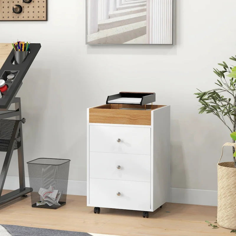 HOMCOM Mobile 3-Drawer Office Storage Cabinet with Removable Tray - Under-Desk Printer Stand on Wheels 27