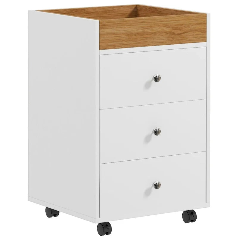 HOMCOM Mobile 3-Drawer Office Storage Cabinet with Removable Tray - Under-Desk Printer Stand on Wheels 28