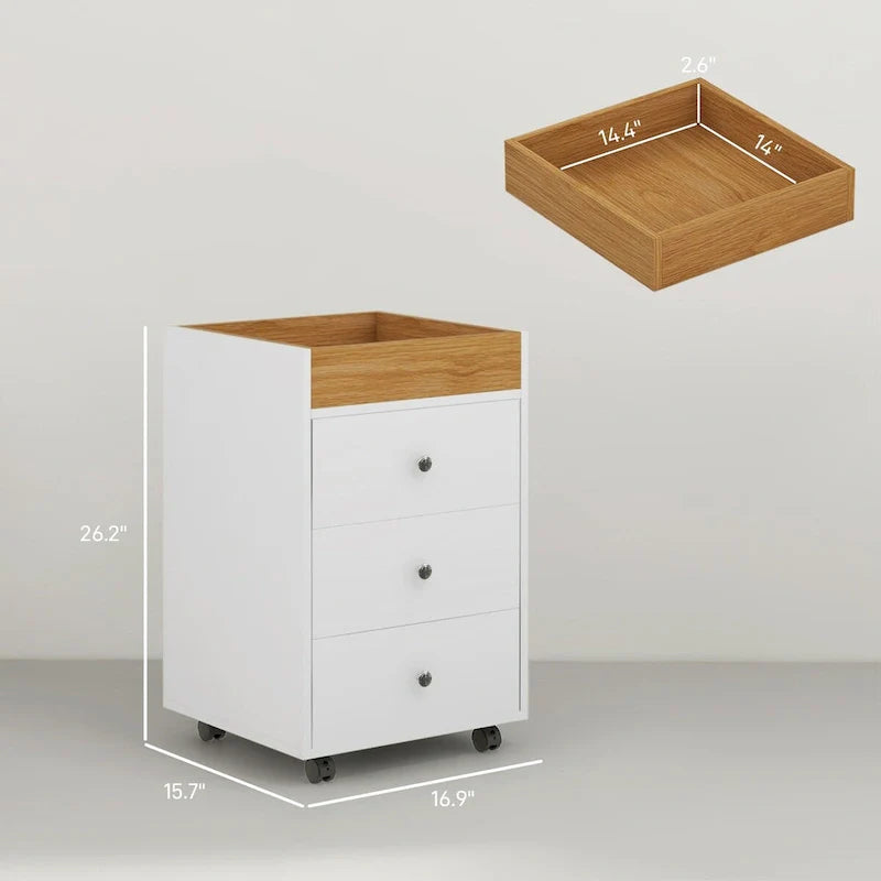 HOMCOM Mobile 3-Drawer Office Storage Cabinet with Removable Tray - Under-Desk Printer Stand on Wheels 31