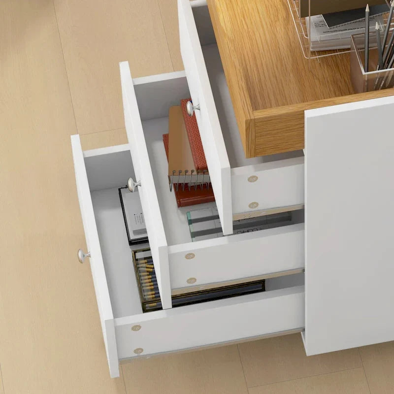 HOMCOM Mobile 3-Drawer Office Storage Cabinet with Removable Tray - Under-Desk Printer Stand on Wheels 34