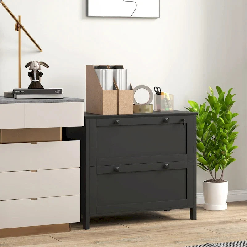 HOMCOM 2-Drawer Lateral File Cabinet with Lock and Adjustable Hanging Bar for Letter and A4 Files – Ideal for Home Office 30