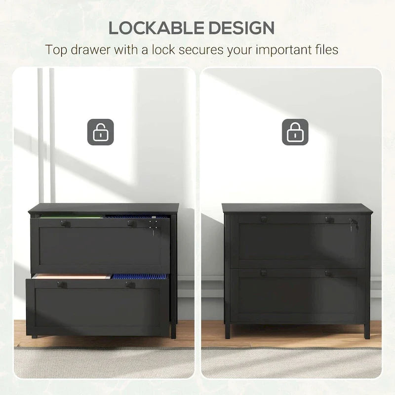HOMCOM 2-Drawer Lateral File Cabinet with Lock and Adjustable Hanging Bar for Letter and A4 Files – Ideal for Home Office 4