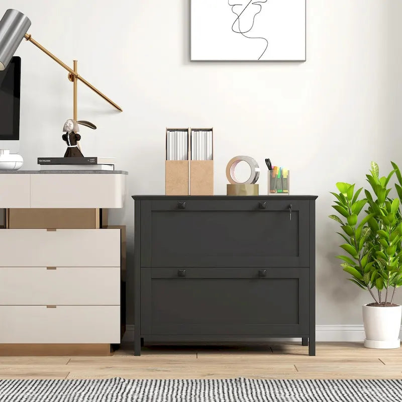 HOMCOM 2-Drawer Lateral File Cabinet with Lock and Adjustable Hanging Bar for Letter and A4 Files – Ideal for Home Office 7