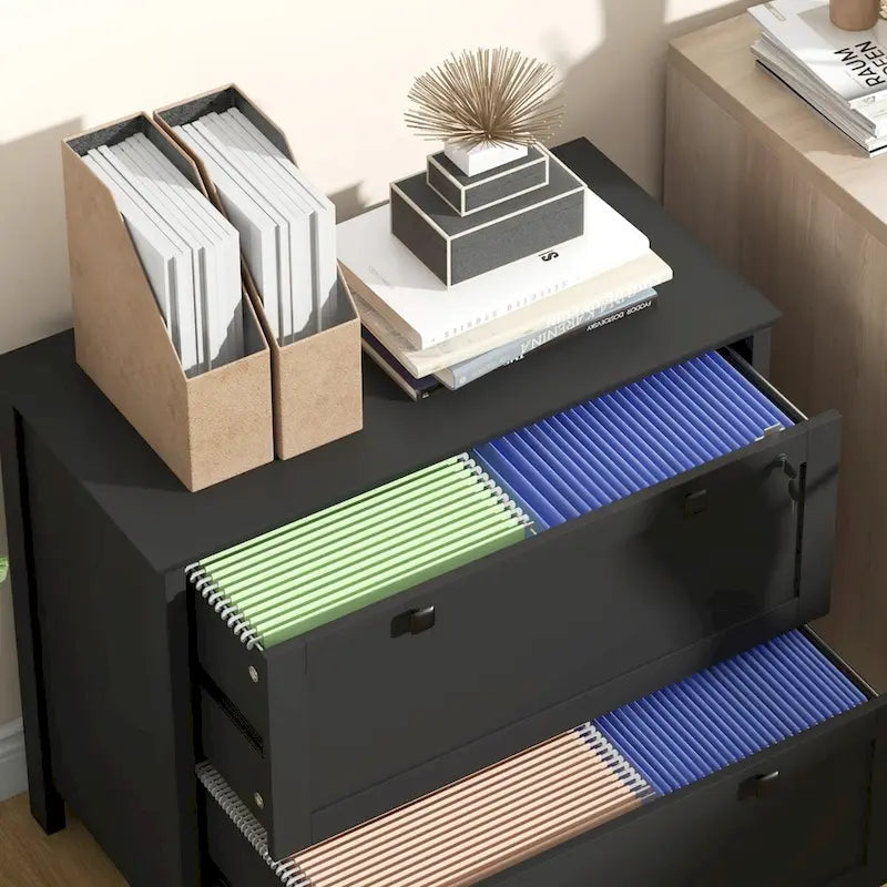HOMCOM 2-Drawer Lateral File Cabinet with Lock and Adjustable Hanging Bar for Letter and A4 Files – Ideal for Home Office 8