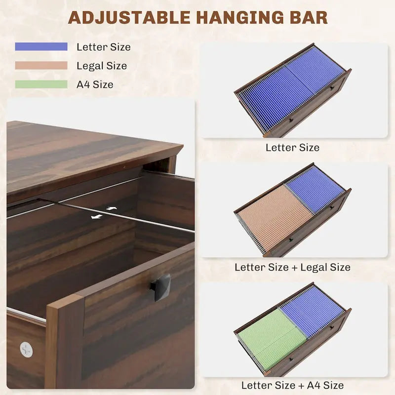 HOMCOM 2-Drawer Lateral File Cabinet with Lock and Adjustable Hanging Bar for Letter and A4 Files – Ideal for Home Office 13