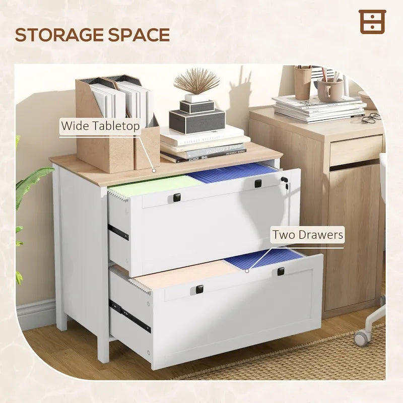 HOMCOM 2-Drawer Lateral File Cabinet with Lock and Adjustable Hanging Bar for Letter and A4 Files – Ideal for Home Office 21