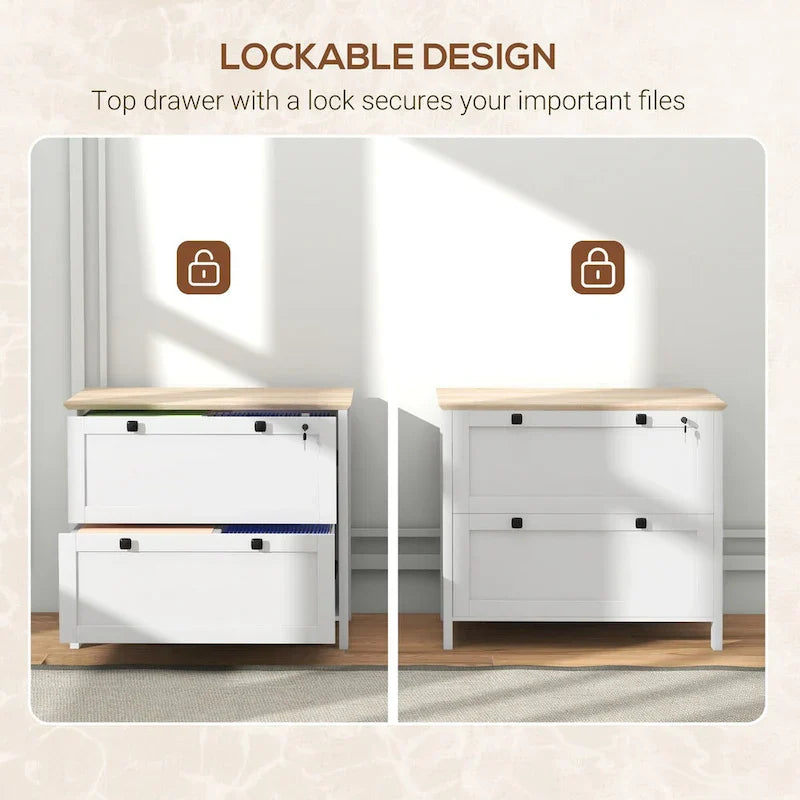 HOMCOM 2-Drawer Lateral File Cabinet with Lock and Adjustable Hanging Bar for Letter and A4 Files – Ideal for Home Office 24