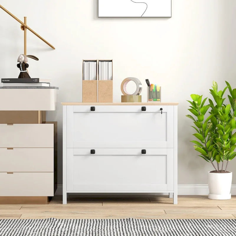 HOMCOM 2-Drawer Lateral File Cabinet with Lock and Adjustable Hanging Bar for Letter and A4 Files – Ideal for Home Office 25