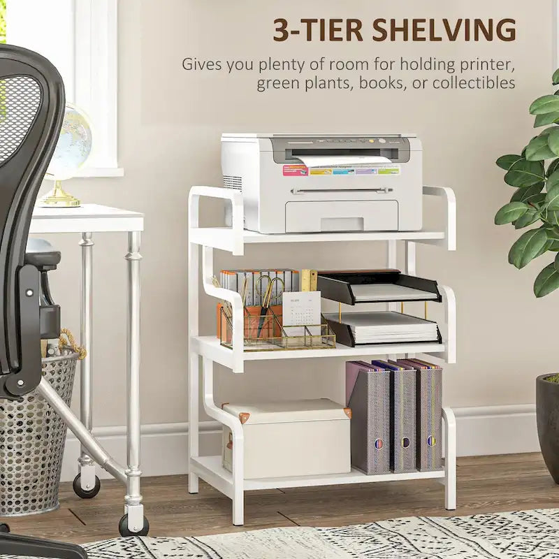 HOMCOM Industrial 3-Tier Printer Stand with Storage - Versatile Metal Rack for Home Office 3