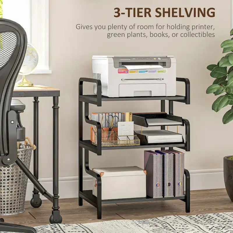 HOMCOM Industrial 3-Tier Printer Stand with Storage - Versatile Metal Rack for Home Office 12