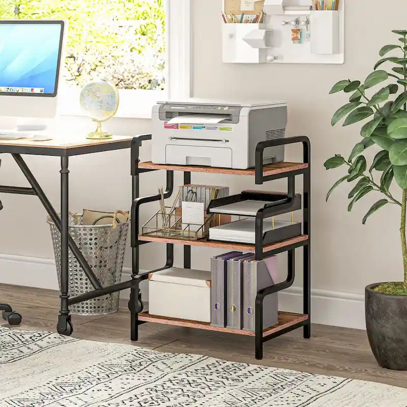 HOMCOM Industrial 3-Tier Printer Stand with Storage - Versatile Metal Rack for Home Office 19