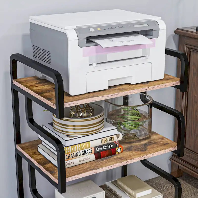 HOMCOM Industrial 3-Tier Printer Stand with Storage - Versatile Metal Rack for Home Office 26