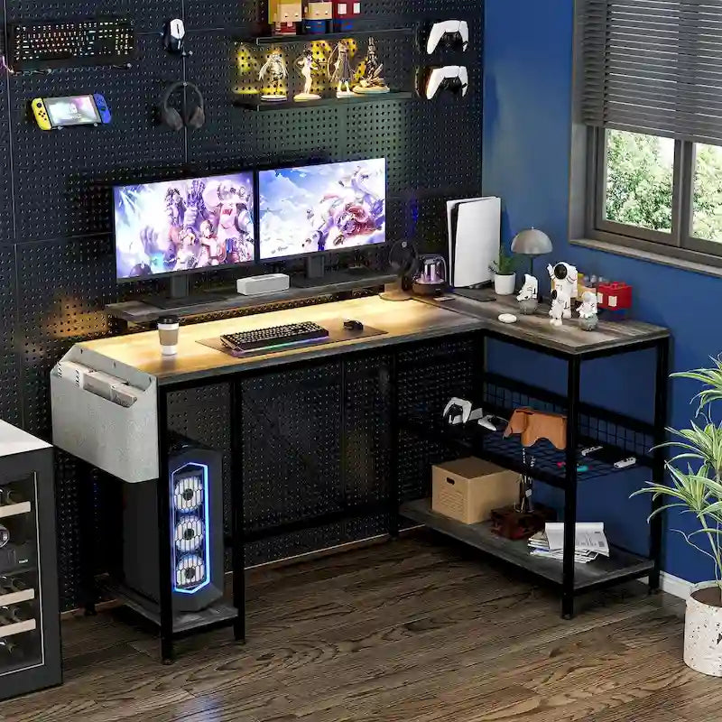Contemporary L-Shaped Computer Desk with Built-In Power Outlets and LED Lighting 28