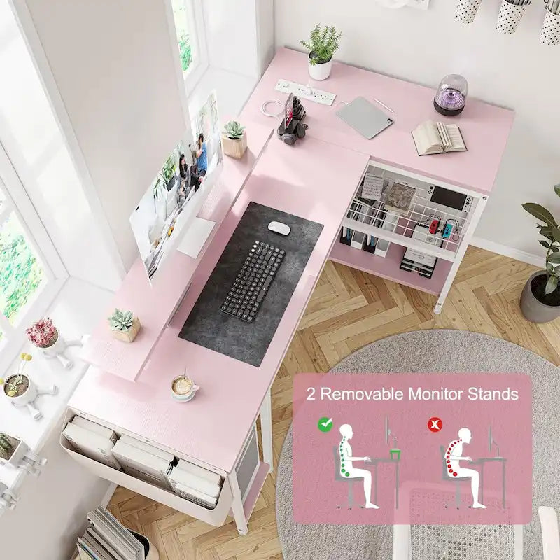 Contemporary L-Shaped Computer Desk with Built-In Power Outlets and LED Lighting 15