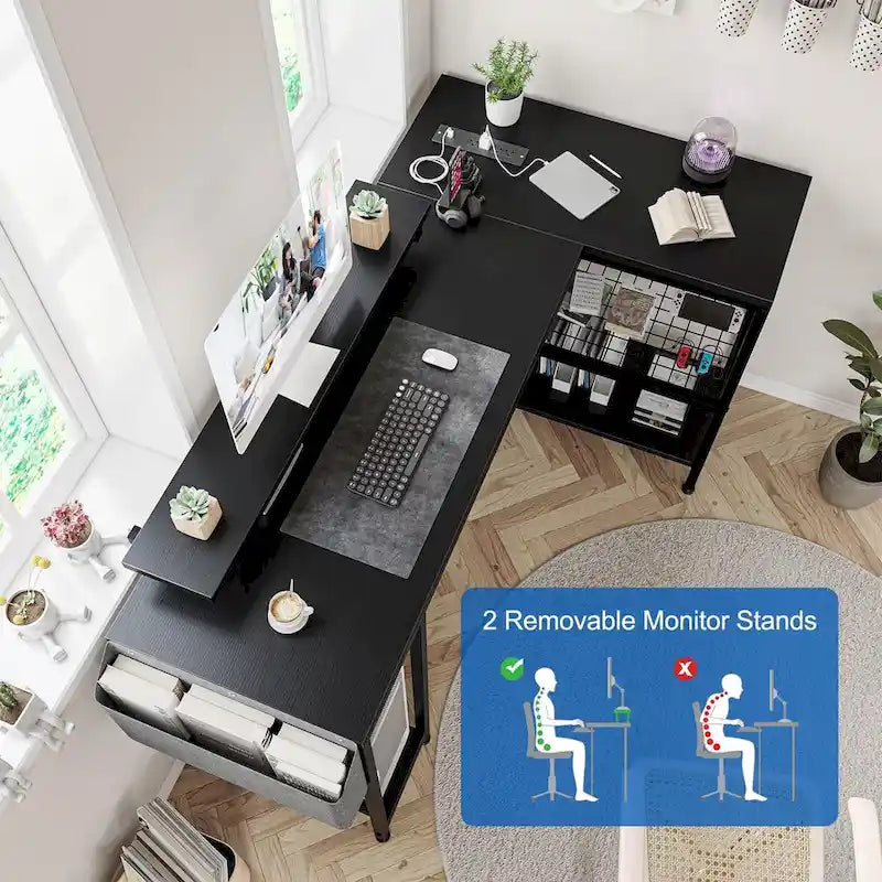 Contemporary L-Shaped Computer Desk with Built-In Power Outlets and LED Lighting 21