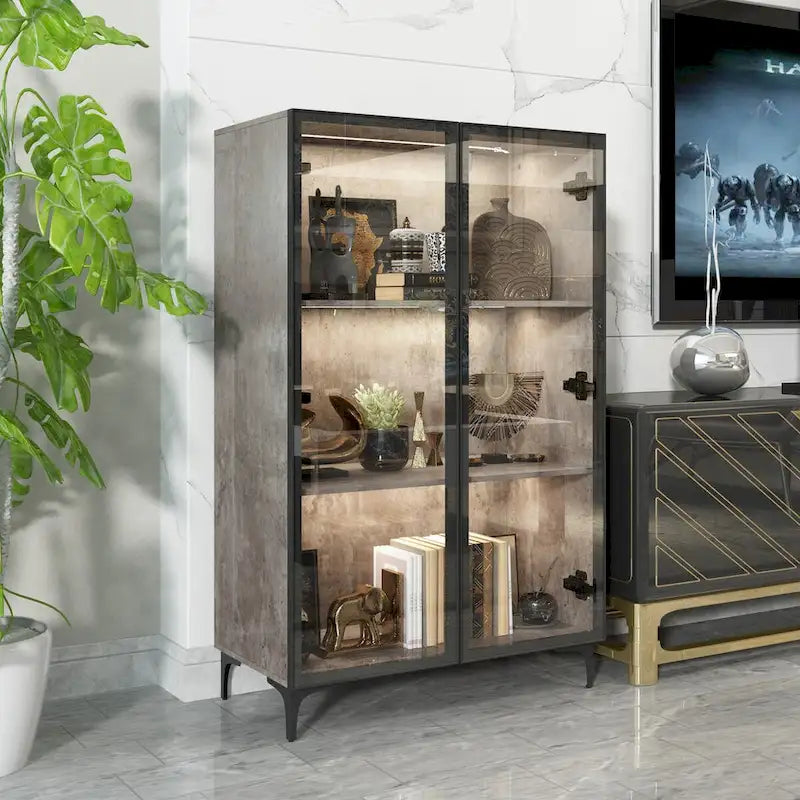 Glass-Door Display Storage Cabinet with LED Lighting 1
