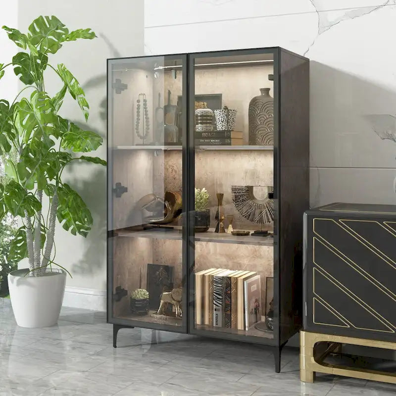 Glass-Door Display Storage Cabinet with LED Lighting 2