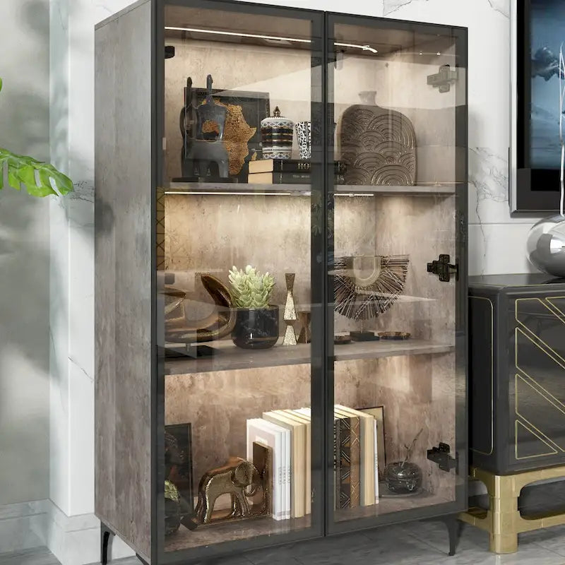 Glass-Door Display Storage Cabinet with LED Lighting 4