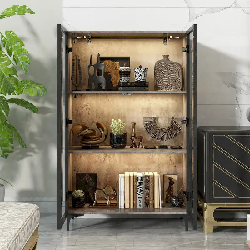 Glass-Door Display Storage Cabinet with LED Lighting 10
