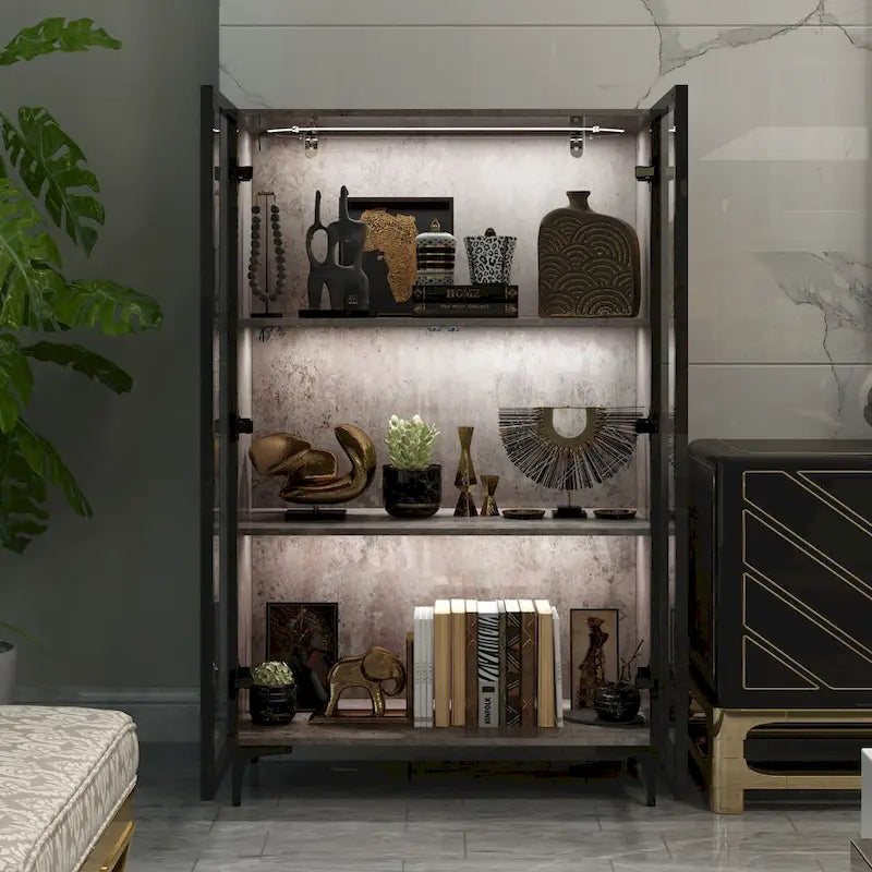 Glass-Door Display Storage Cabinet with LED Lighting 11
