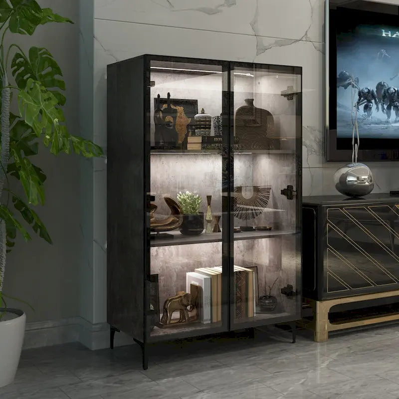 Glass-Door Display Storage Cabinet with LED Lighting 12