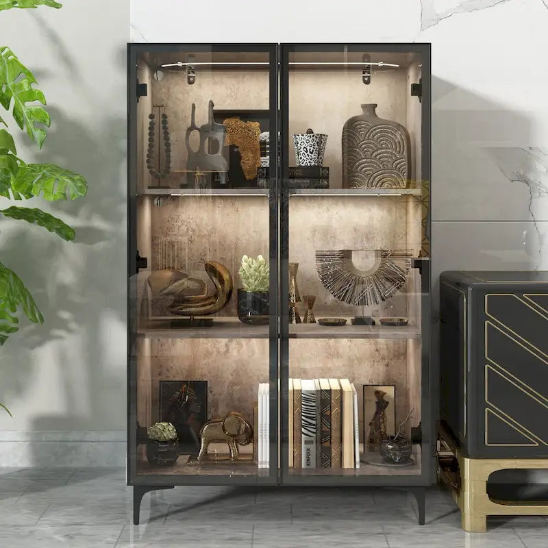 Glass-Door Display Storage Cabinet with LED Lighting 13