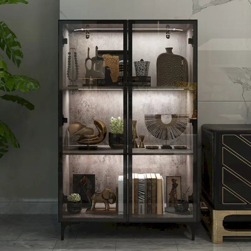 Glass-Door Display Storage Cabinet with LED Lighting 14