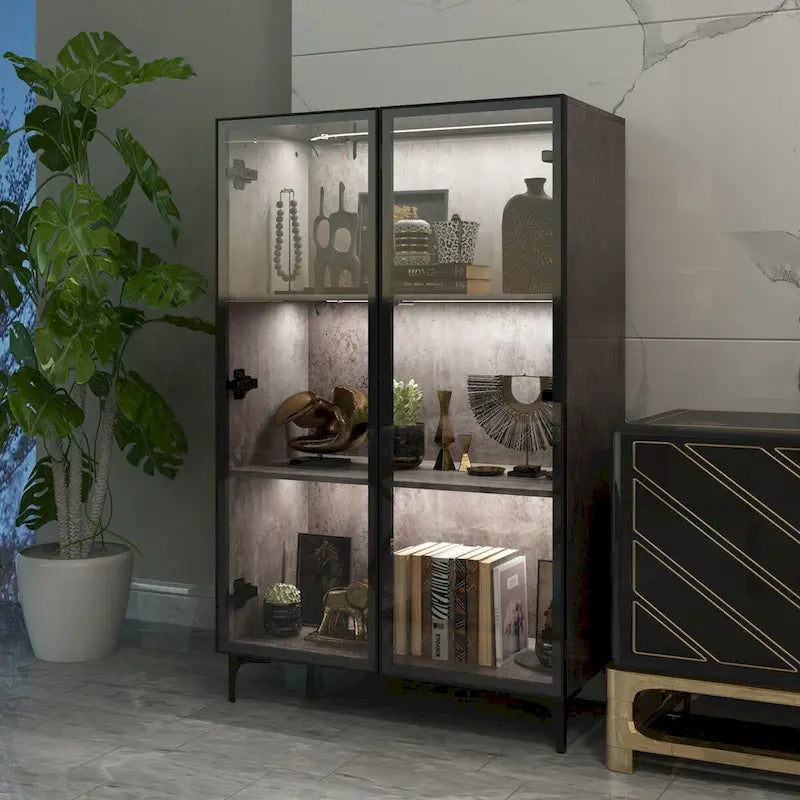 Glass-Door Display Storage Cabinet with LED Lighting 15