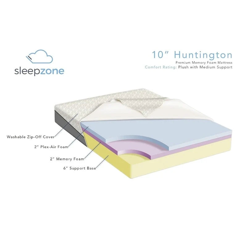 Sleep Zone Huntington 10-Inch Memory Foam Mattress with Z150 Adjustable Base Bundle 9