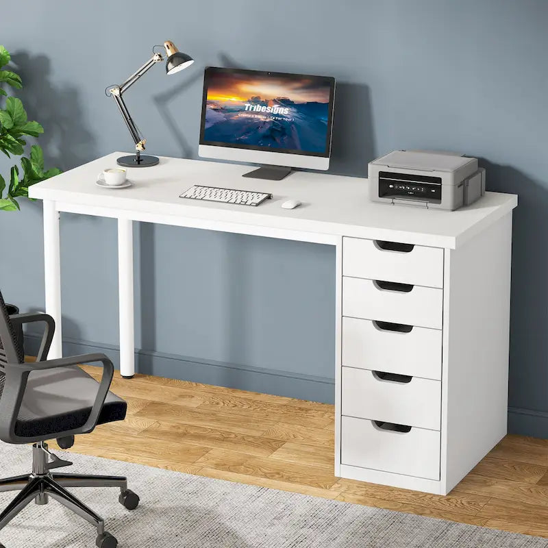Contemporary Minimalist Computer Desk with 5 Drawer Storage for Study and Writing 1