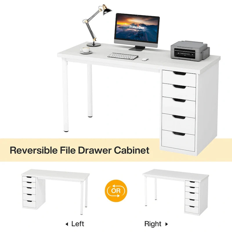 Contemporary Minimalist Computer Desk with 5 Drawer Storage for Study and Writing 5