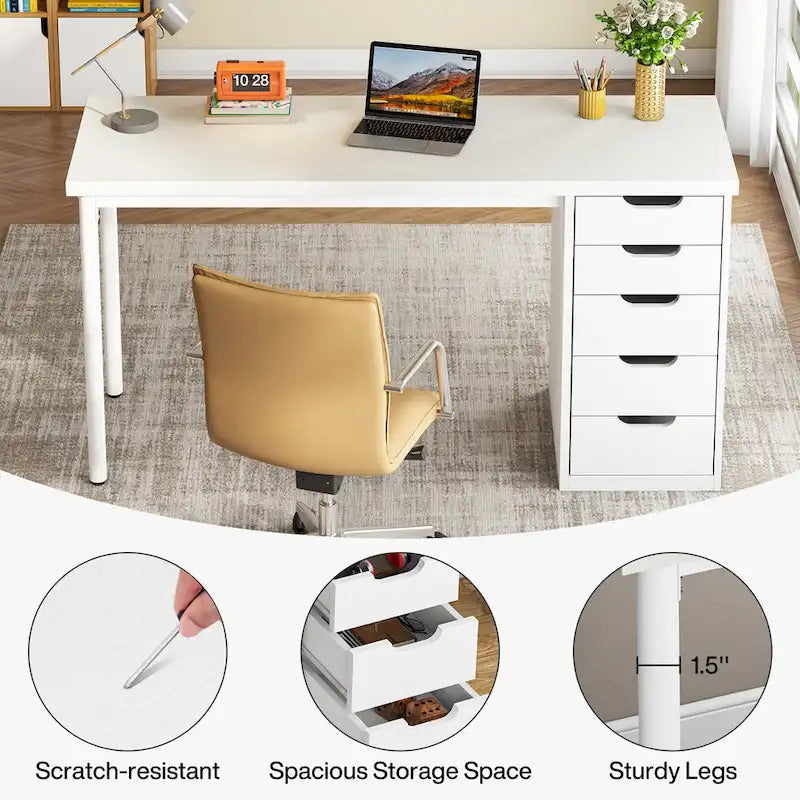 Contemporary Minimalist Computer Desk with 5 Drawer Storage for Study and Writing 6