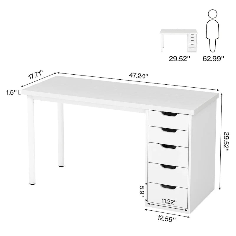 Contemporary Minimalist Computer Desk with 5 Drawer Storage for Study and Writing 7