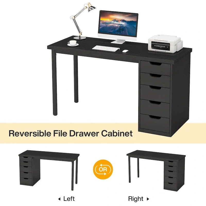 Contemporary Minimalist Computer Desk with 5 Drawer Storage for Study and Writing 12