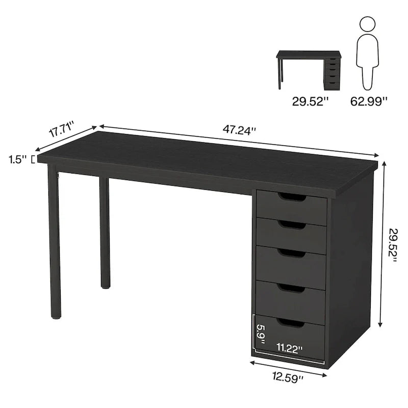 Contemporary Minimalist Computer Desk with 5 Drawer Storage for Study and Writing 14