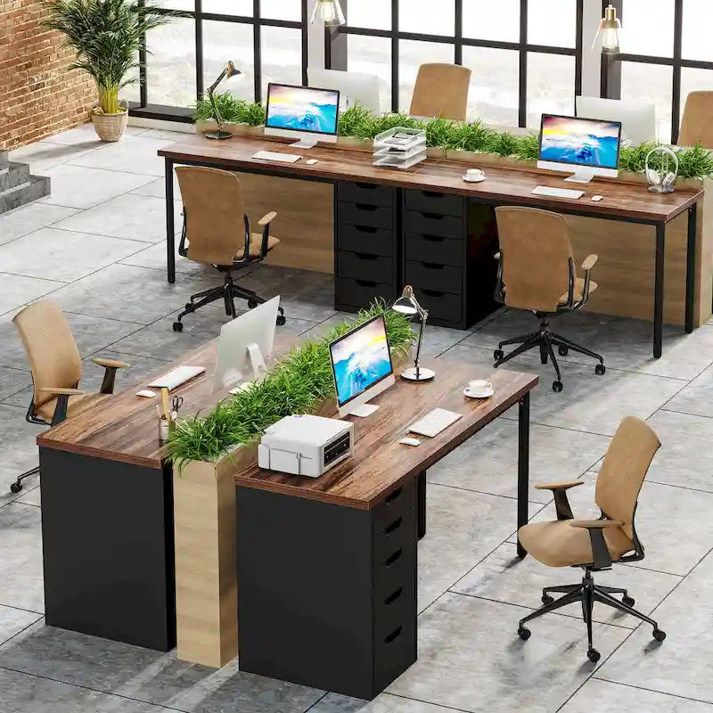 Contemporary Minimalist Computer Desk with 5 Drawer Storage for Study and Writing 17