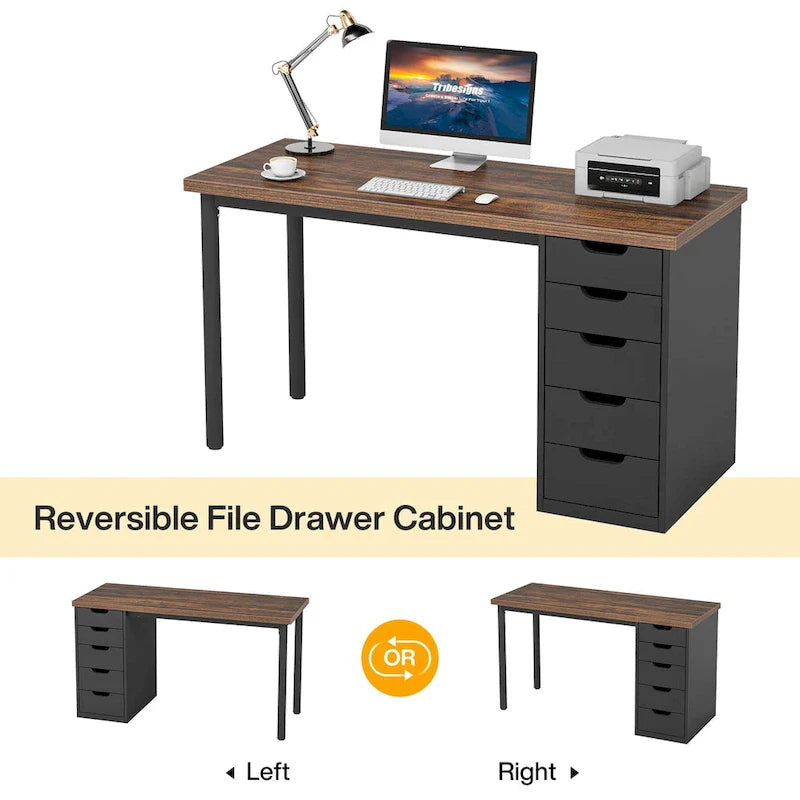 Contemporary Minimalist Computer Desk with 5 Drawer Storage for Study and Writing 20