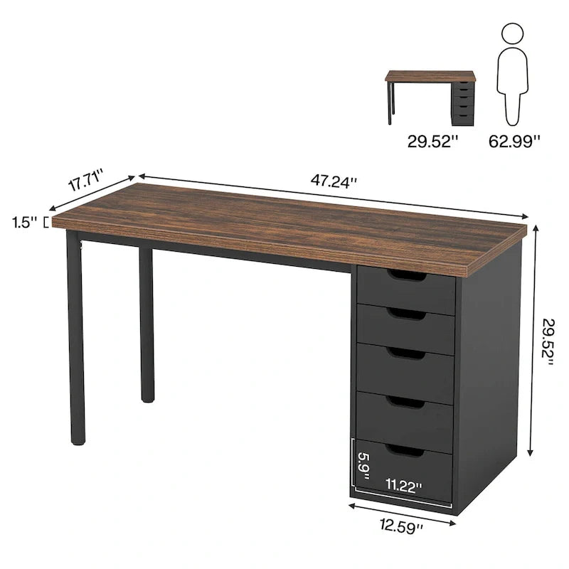 Contemporary Minimalist Computer Desk with 5 Drawer Storage for Study and Writing 21
